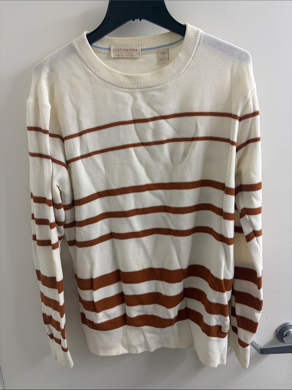 Scotch & Soda Cream and Brown Striped Crewneck Sweater